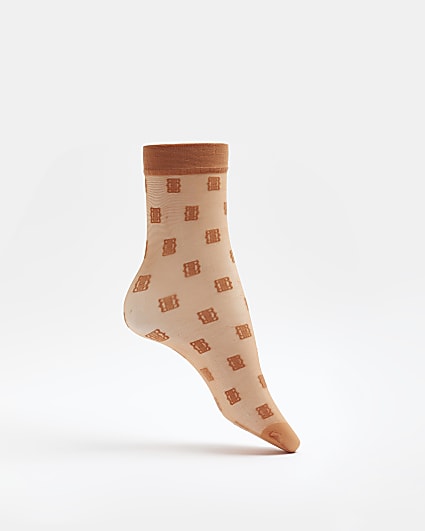 Brown RI monogram print tube socks