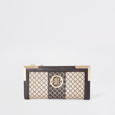 Brown RI monogram purse | River Island