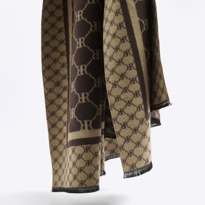 River Island monogram printed scarf in brown