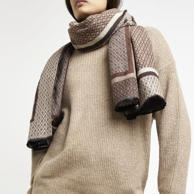 Brown RI monogram scarf River Island