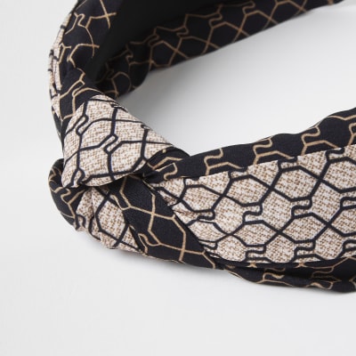 Brown RI monogram tie knot headband