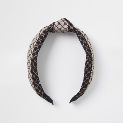 Brown RI monogram tie knot headband