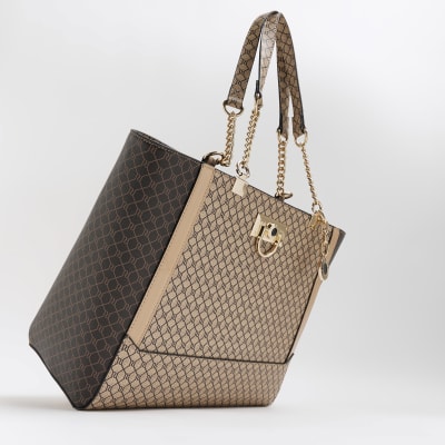 Brown RI Monogram tote bag River Island