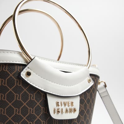 Brown RI monogram tote bucket bag