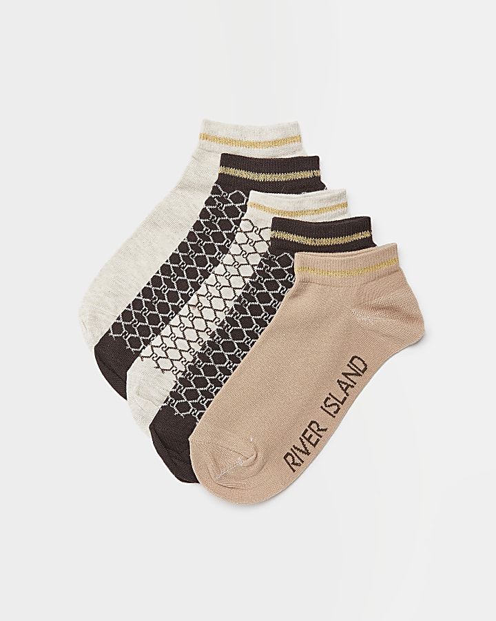 Brown RI monogram trainer socks multipack