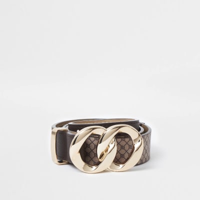 Brown RI Monogram twist buckle belt