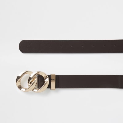 Brown RI Monogram twist buckle belt