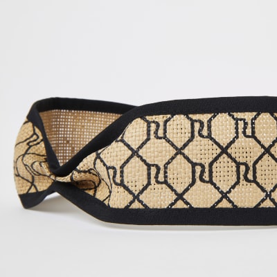 Brown RI monogram twist front headband