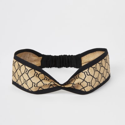 Brown RI monogram twist front headband