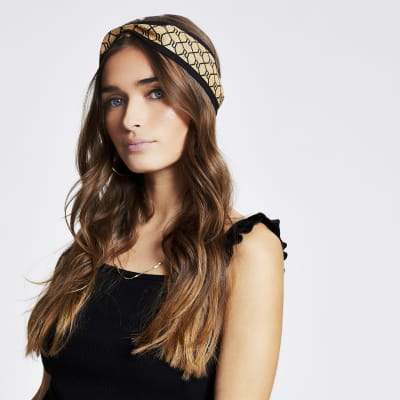 Brown RI monogram twist front headband