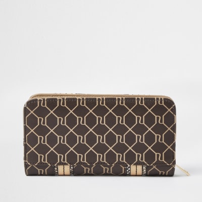 Brown RI monogram Zip around purse