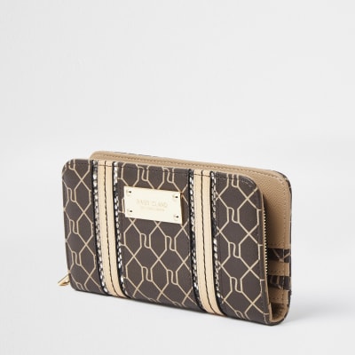 Brown RI monogram Zip around purse