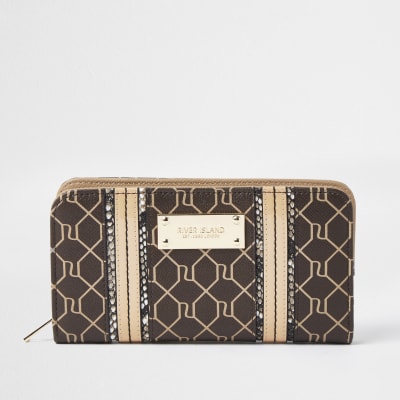 Brown RI monogram Zip around purse