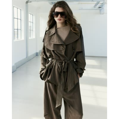 Brown RI Studio Short Drapey Trench Coat