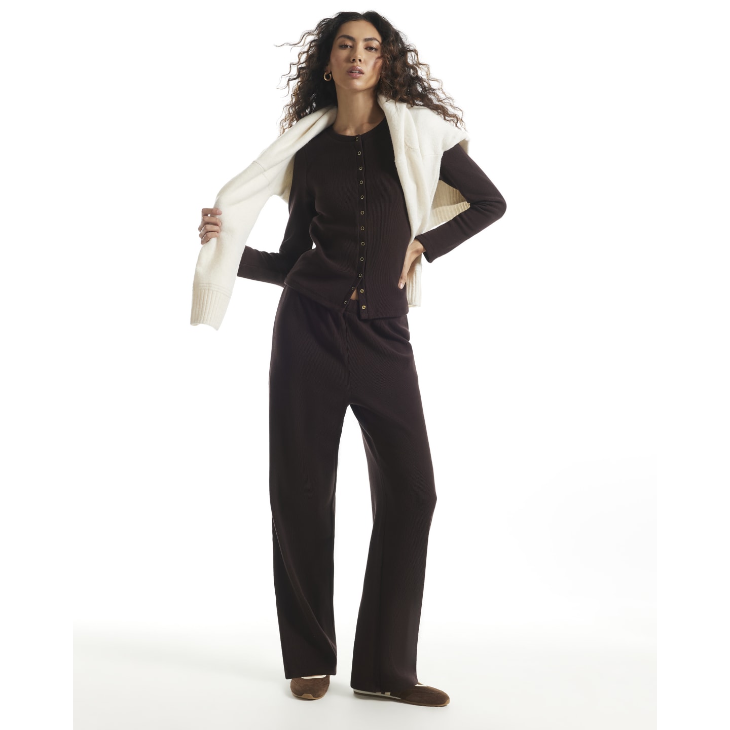 River Island Brown Ribbed Cardigan And Trousers Set — photo 1 of 1