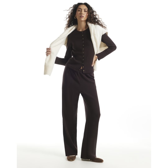 River Island Brown Ribbed Cardigan And Trousers Set