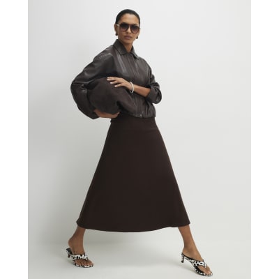 Brown Ribbed Cosy Midi Skirt