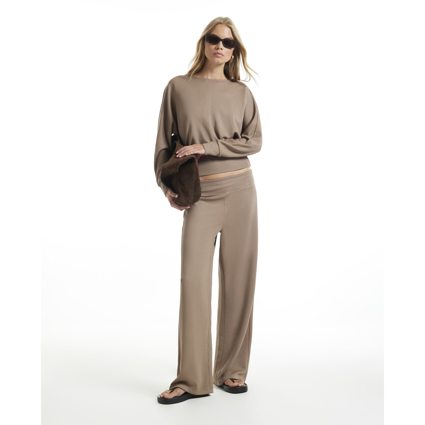 River Island Brown Ribbed Soft Touch Trousers — photo 1 of 1