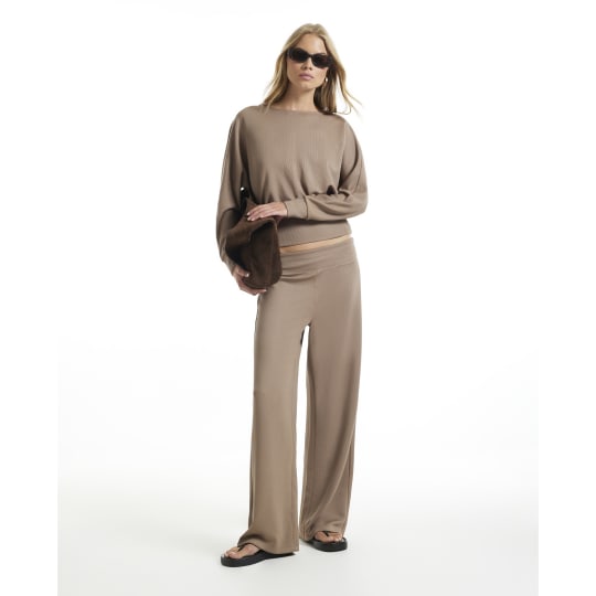 River Island Brown Ribbed Soft Touch Trousers