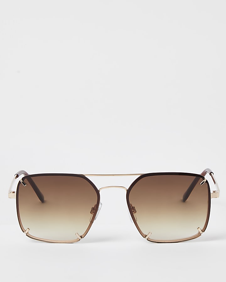 Brown rimless aviator sunglasses