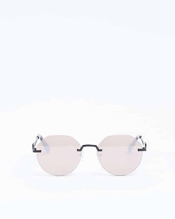 Brown rimless round sunglasses