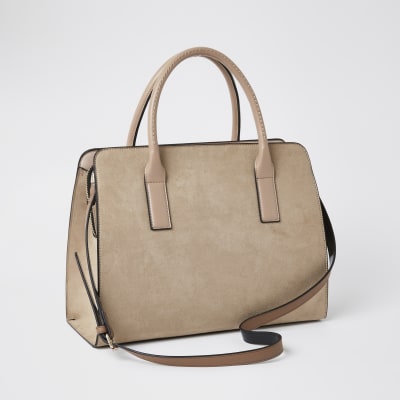 Brown ring front tote handbag