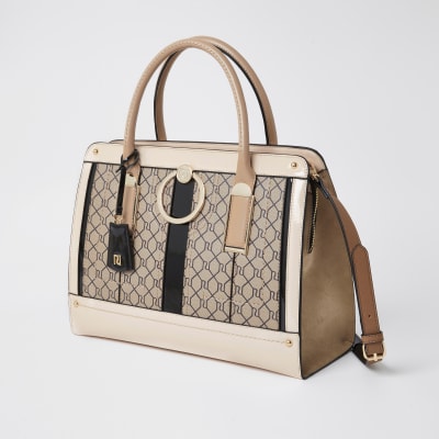 Brown ring front tote handbag