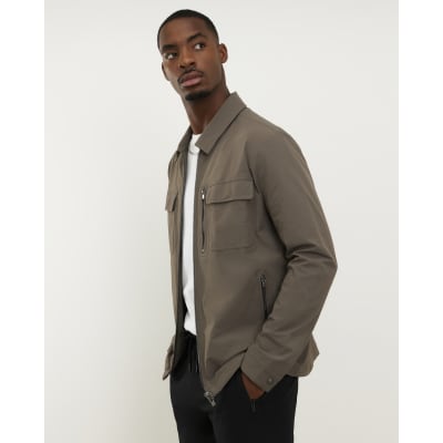 Brown Ripstop Texture Muscle Fit Shacket