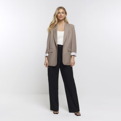 Brown rolled sleeve blazer | River Island