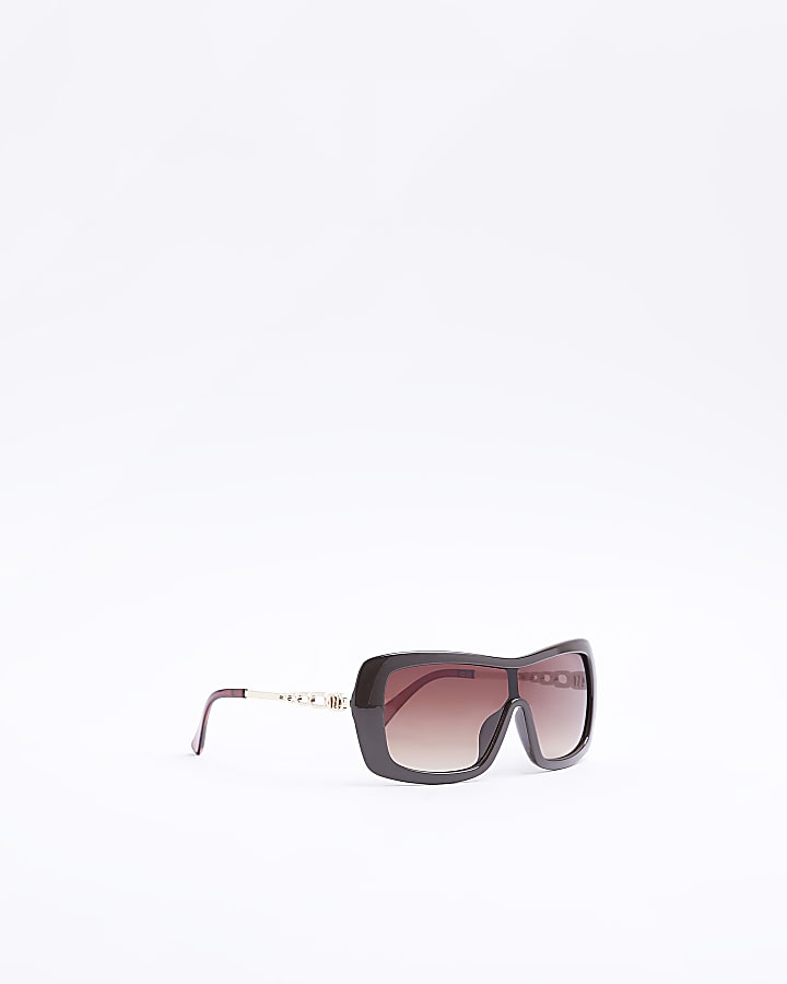 Brown Rounded Shield Sunglasses