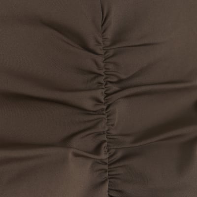 Brown ruched detail maxi dress