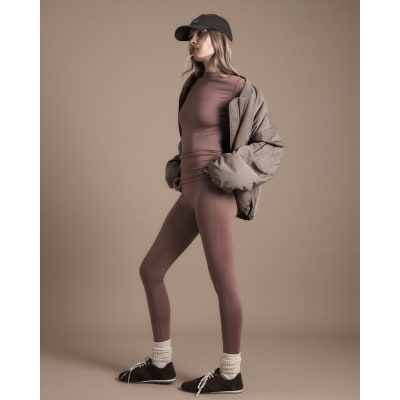 Brown Ruched Waistband Leggings