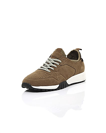 360 degree animation of product Brown runner trainers frame-1