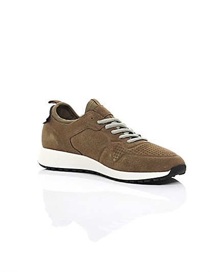 360 degree animation of product Brown runner trainers frame-7