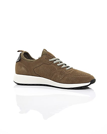 360 degree animation of product Brown runner trainers frame-8