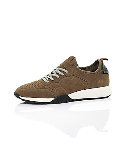 360 degree animation of product Brown runner trainers frame-23