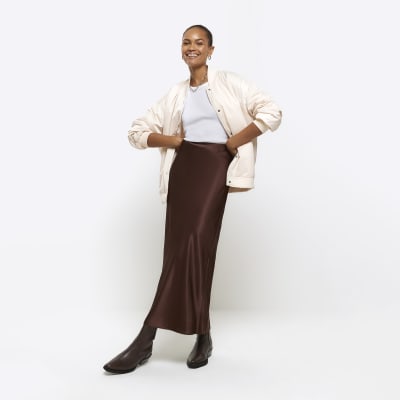 Brown satin maxi skirt | River Island