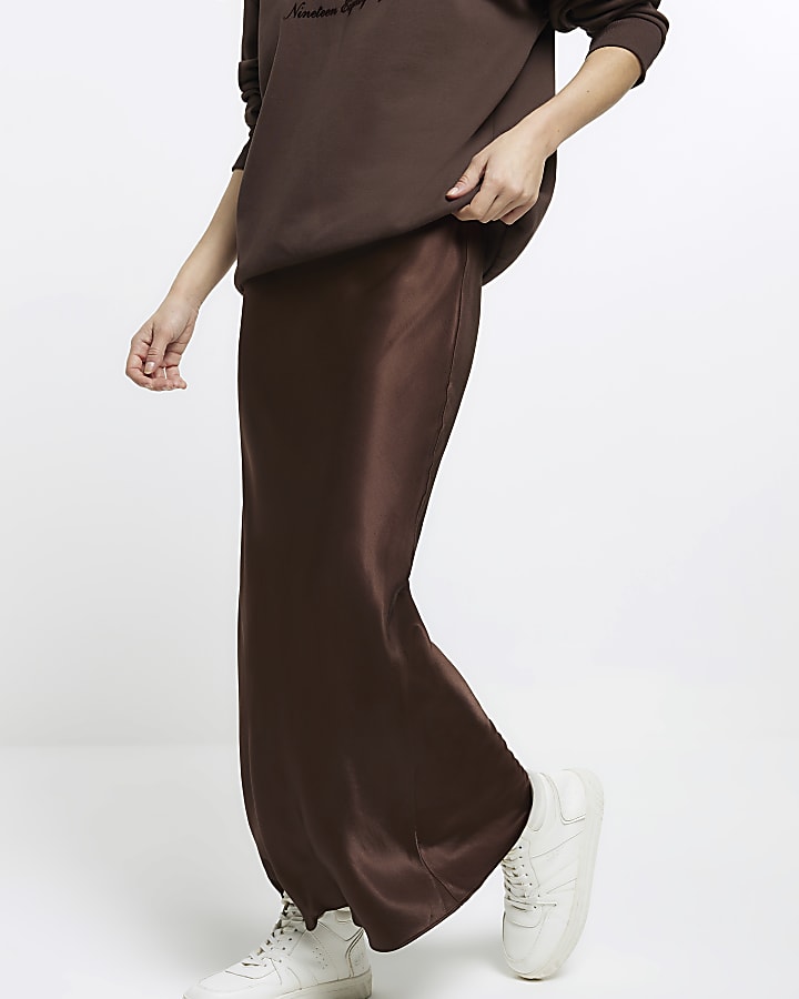 Brown Satin Maxi Skirt