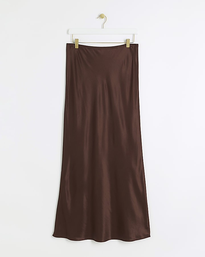 Brown Satin Maxi Skirt