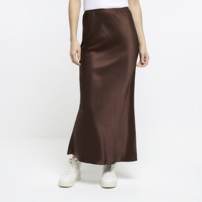 Brown Satin Maxi Skirt | River Island