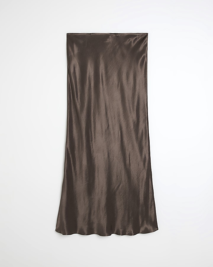 Brown satin maxi skirt