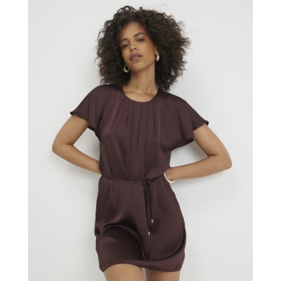 Satin Pleat Neck Mini Dress