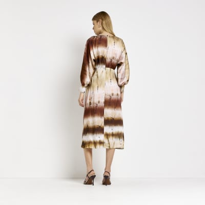 brown satin midi