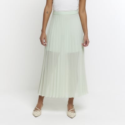 Green pleated sheer midi skirt River Island