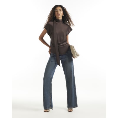 Satin Tie Neck Sleeveless Blouse