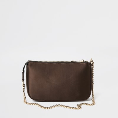 Brown Satin underarm handbag