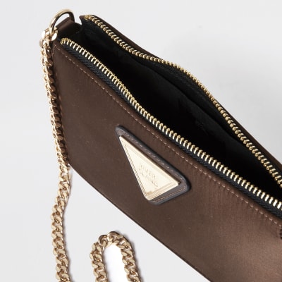 Brown Satin underarm handbag