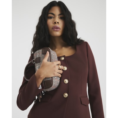 Brown Scoop Neck Military Jacket