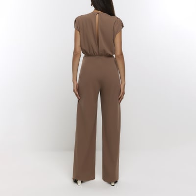 Brown scuba wide leg jumpsuit River Island