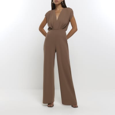 Brown scuba wide leg jumpsuit River Island